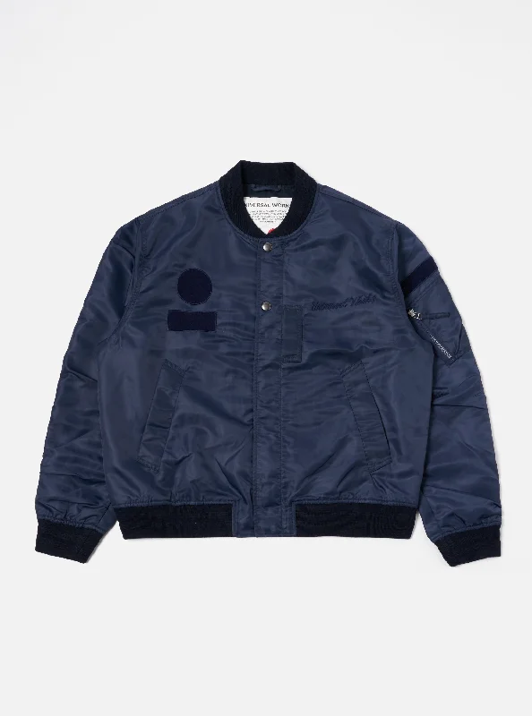 Men's olive utility jackets-Universal Works Badge Bomber in Navy Flight Nylon