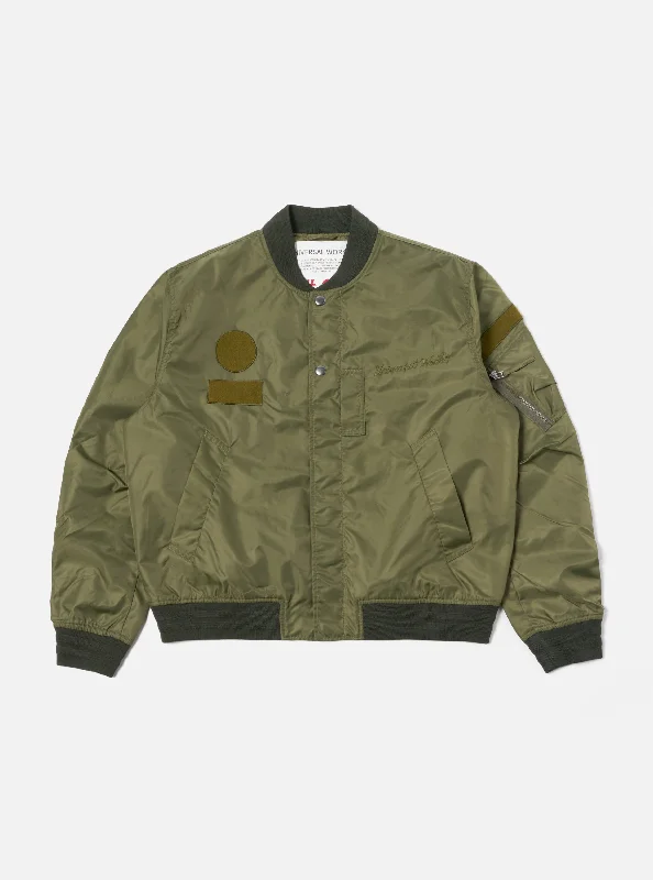 Men's casual sports jackets-Universal Works Badge Bomber in Olive Flight Nylon