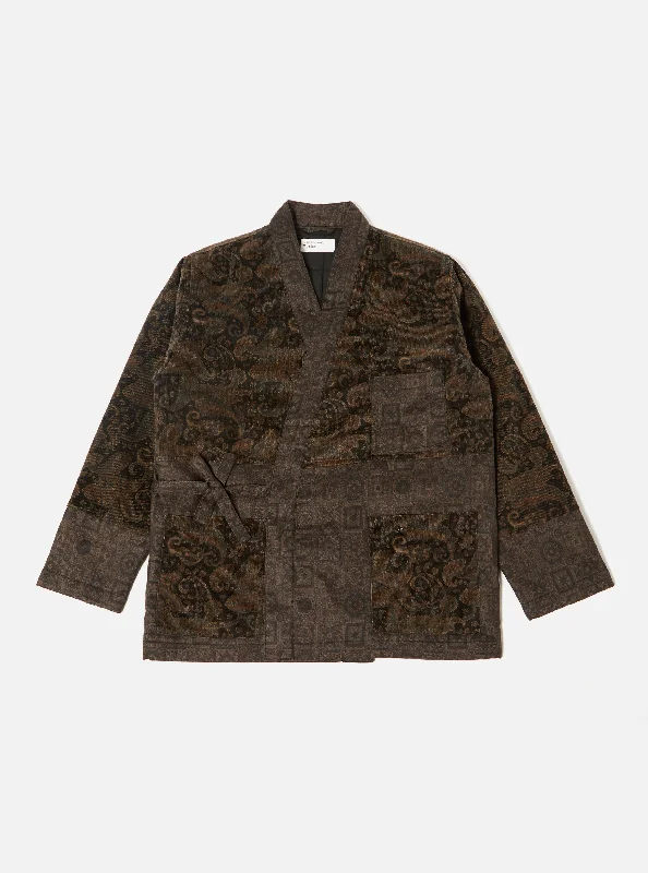 Men's packable travel jackets-Universal Works Quilted Kyoto Work Jacket in Black Japanese Print Twill/Cord