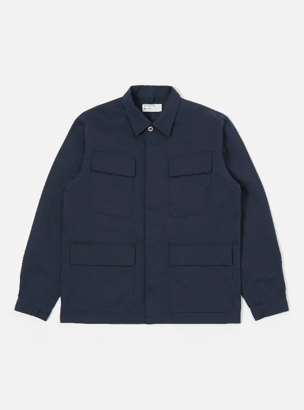 Men's beige trench jackets-Universal Works MW Fatigue Jacket in Navy Twill