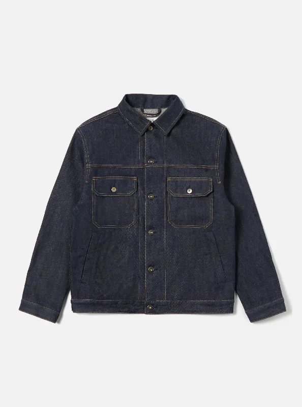 Men's affordable cycling jackets-Universal Works Trucker Jacket in Indigo 13oz Selvedge Denim