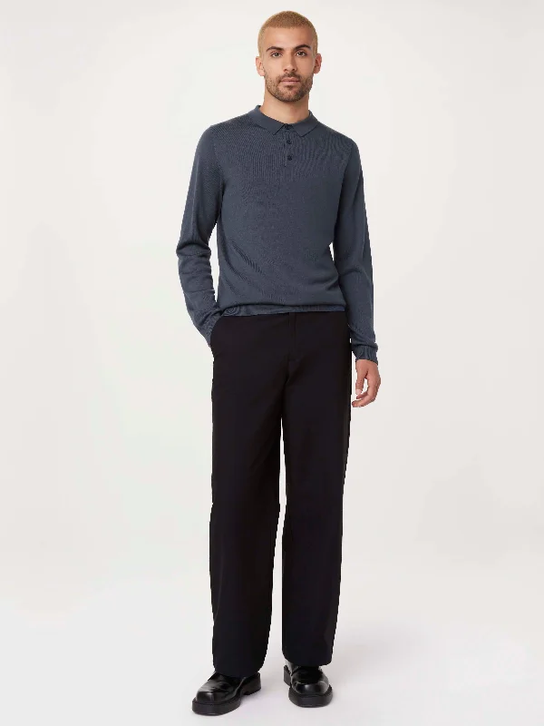 The Merino Polo Sweater in Steel Blue