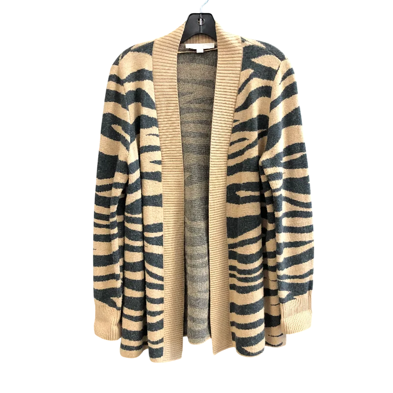 Men's short-sleeve fresh modern-vibrant-tight-tan top-Cardigan By Loft In Animal Print, Size: M