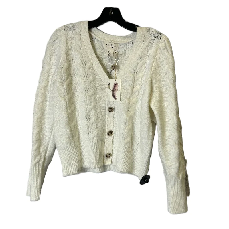 Men's short-sleeve urban warm-stylish-sleek-airy-feather-light shirt-Sweater Cardigan By Jessica Simpson In Cream, Size: L