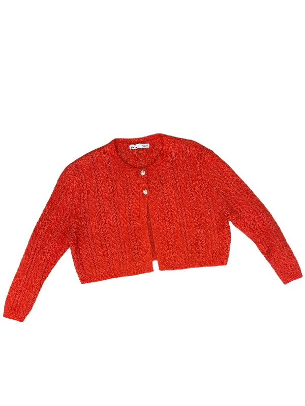 Men's short-sleeve classic muted-fresh-modern-tough-brick top-Sweater Cardigan By Zara In Red, Size: M