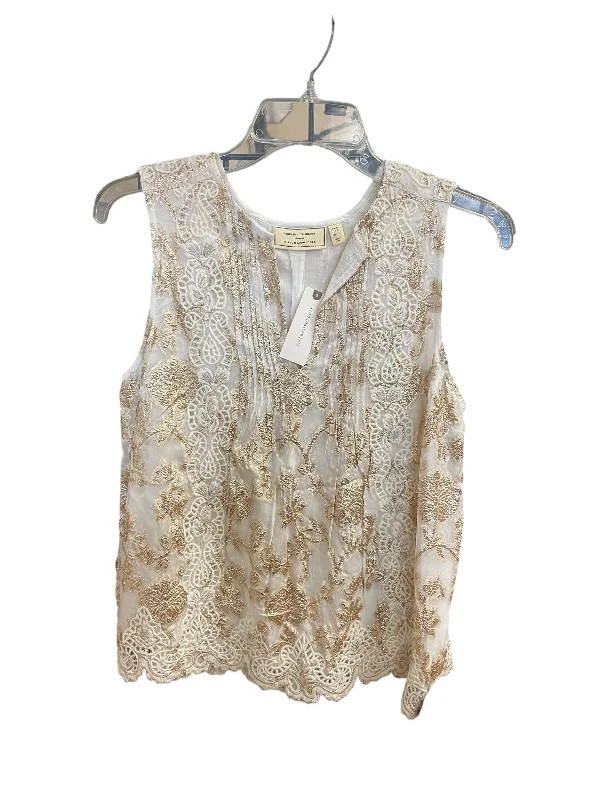 Men's short-sleeve flowing frayed top-Top Sleeveless By Anthropologie In Gold, Size: Xs