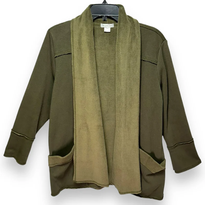 Men's short-sleeve stylish sleek-neutral-pale-taupe tee-Velour Lined Cardigan By Samantha Dru In Green, Size: L