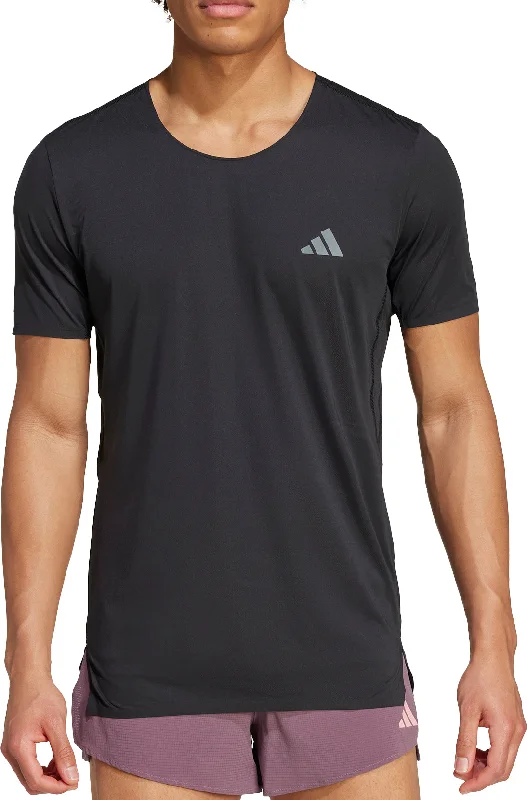 Men's short-sleeve trendy bright-artisanal-tie-dyed tee-adidas Adizero Short Sleeve Mens Running Top - Black