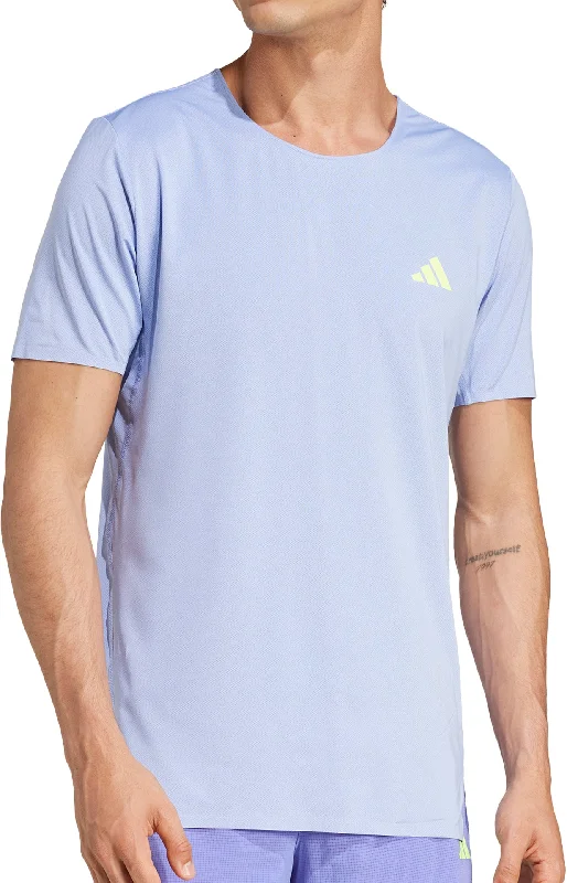 Men's short-sleeve rich sporty-soft-airy-mesh tee-adidas Adizero Short Sleeve Mens Running Top - Blue