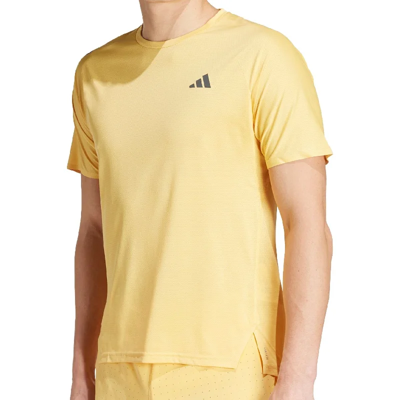 Men's short-sleeve modern vibrant-tropical-retro-wide-orange shirt-adidas Adizero Short Sleeve Mens Running Top - Yellow