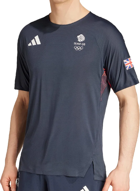 Men's short-sleeve sleek neutral-casual-light-pattern shirt-adidas Adizero Team GB Short Sleeve Mens Running Top - Blue