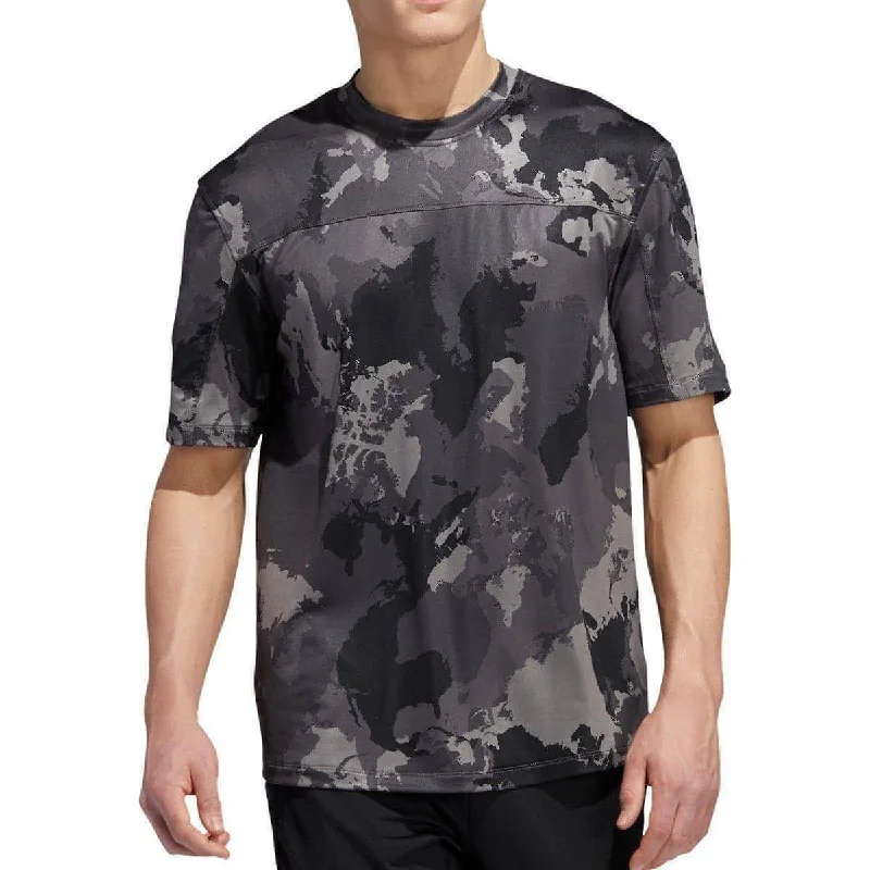 Men's short-sleeve casual light-thistle shirt-adidas Continent Camo City Short Sleeve Mens Training Top - Grey