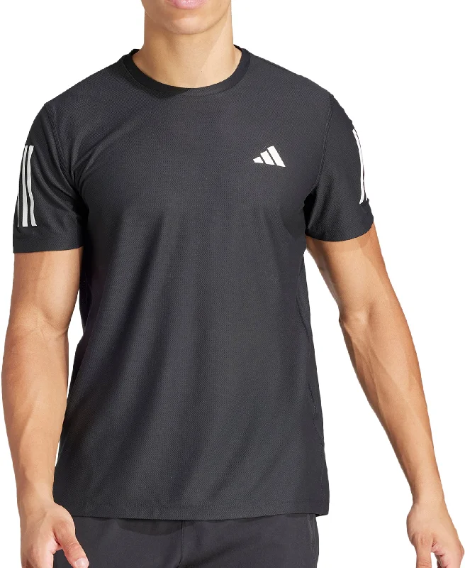 Men's short-sleeve subtle soft-faint-sage tee-adidas Own The Run Short Sleeve Mens Running Top - Black