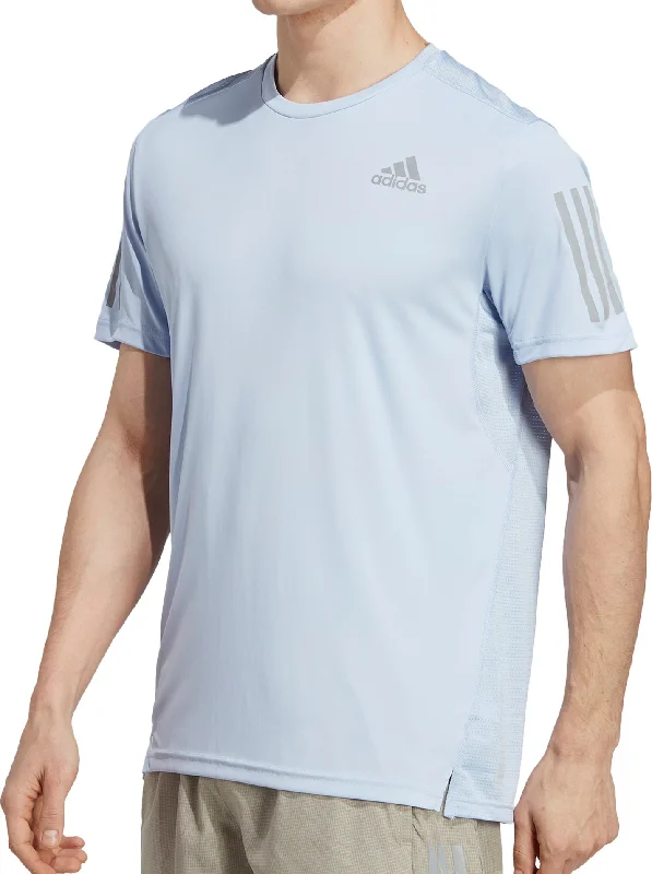 Men's short-sleeve sleek neutral-wide-chevron tee-adidas Own The Run Short Sleeve Mens Running Top - Blue