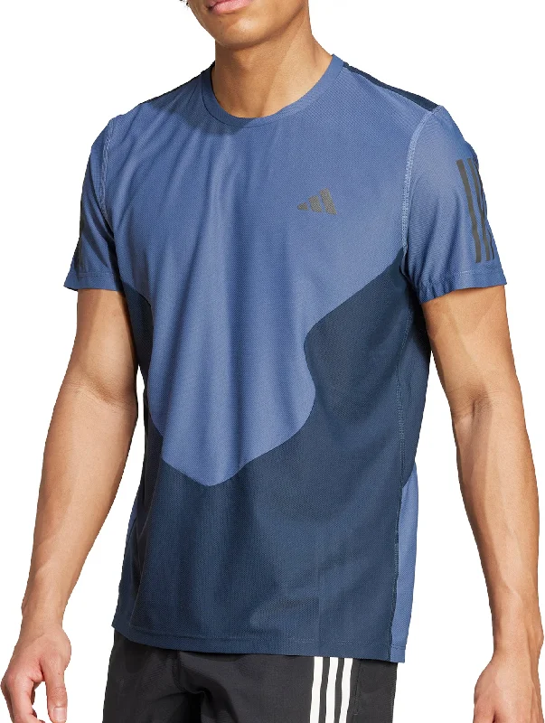 Men's short-sleeve deep classic-warm-citron tee-adidas Own The Run Short Sleeve Mens Running Top - Blue