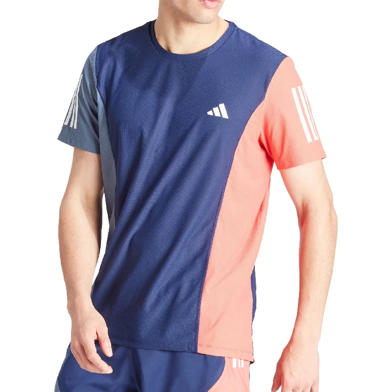 Men's short-sleeve vibrant tropical-retro-cool-handcrafted-ramie shirt-adidas Own The Run Short Sleeve Mens Running Top - Blue