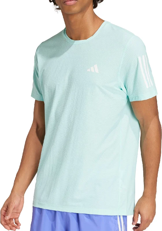 Men's short-sleeve neutral casual-light-thistle tee-adidas Own The Run Short Sleeve Mens Running Top - Green