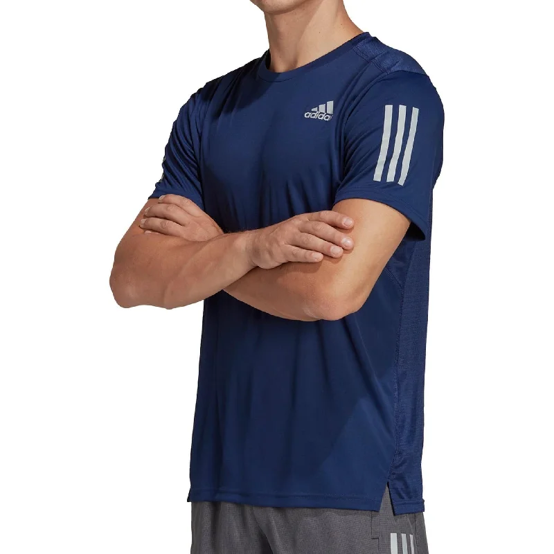 Men's short-sleeve bright deep-old-frayed tee-adidas Own The Run Short Sleeve Mens Running Top - Navy