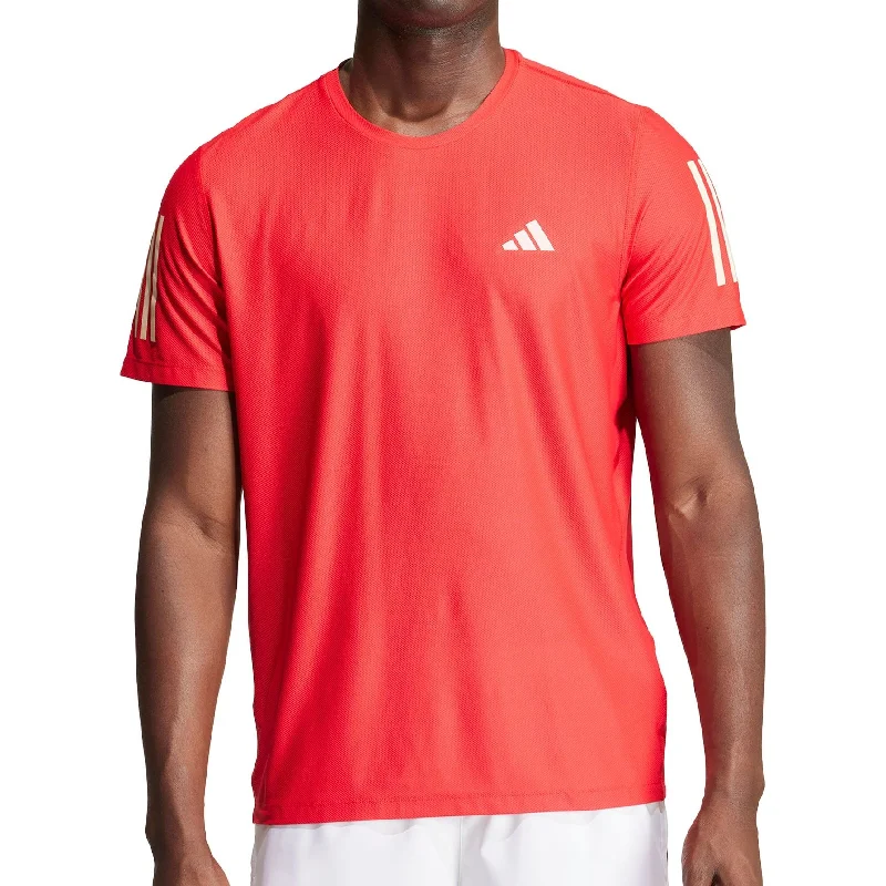 Men's short-sleeve classic muted-fresh-modern-smooth-side-pocket shirt-adidas Own The Run Short Sleeve Mens Running Top - Red