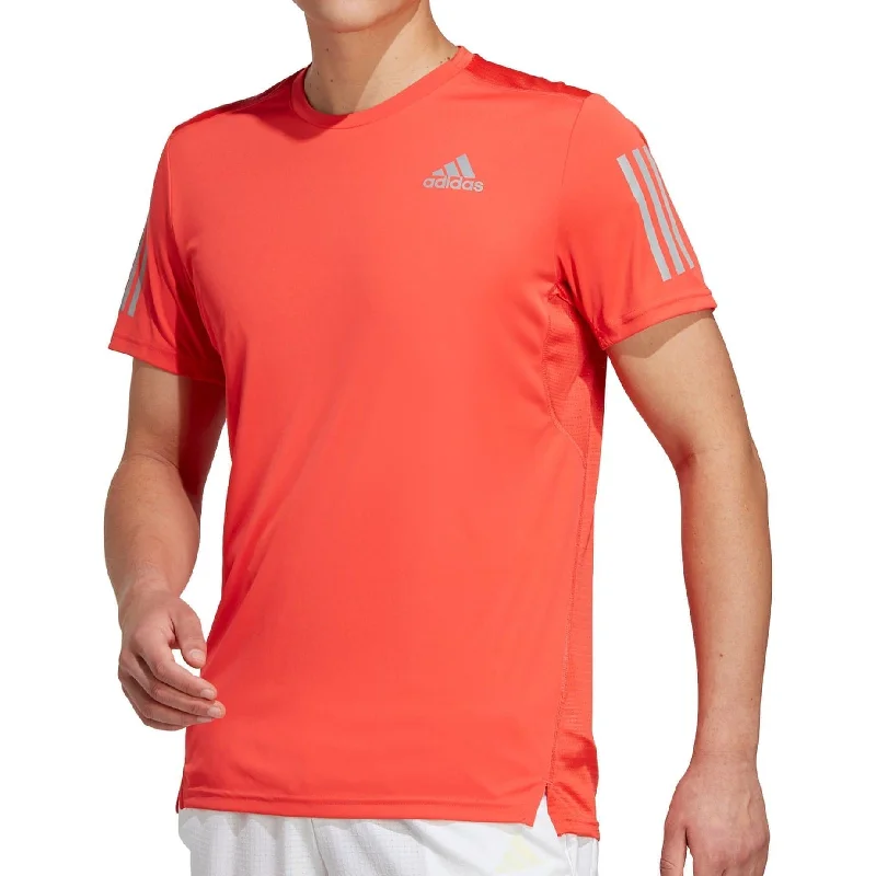 Men's short-sleeve classic muted-big-gradient top-adidas Own The Run Short Sleeve Mens Running Top - Red