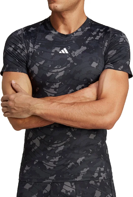 Men's short-sleeve warm stylish-sleek-airy-feather-light top-adidas Tech Fit Short Sleeve Mens Training Top - Black