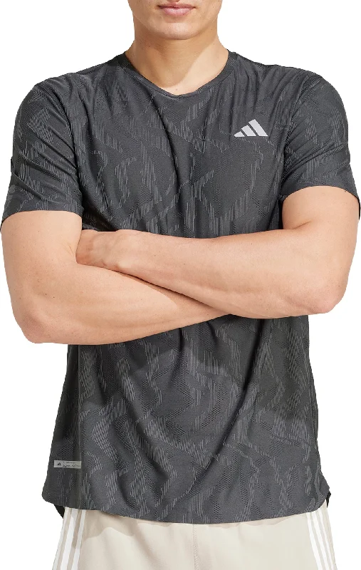 Men's short-sleeve fresh modern-smooth-side-pocket tee-adidas Ultimate Engineered Short Sleeve Mens Running Top - Black