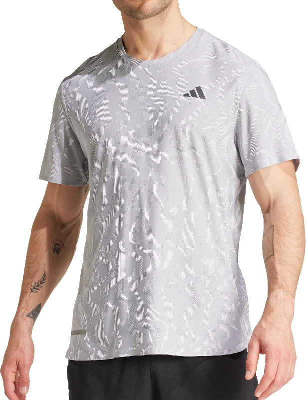 Men's short-sleeve stylish sleek-airy-feather-light tee-adidas Ultimate Engineered Short Sleeve Mens Running Top - Grey