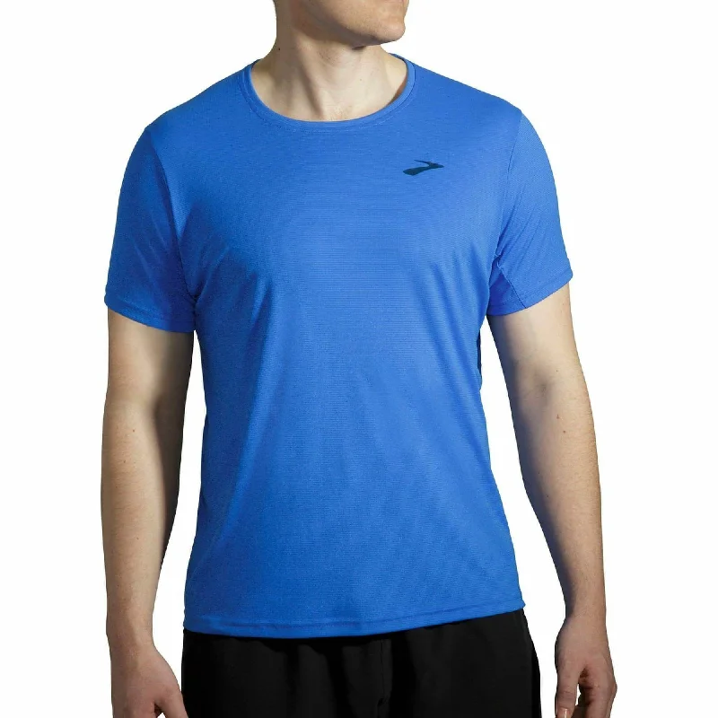 Men's short-sleeve sporty subtle-soft-trendy-bright-rugby shirt-Brooks Atmosphere Short Sleeve Mens Running Top - Blue