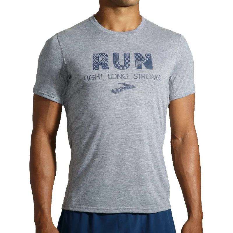 Men's short-sleeve muted fresh-modern-ridge tee-Brooks Distance Graphic Short Sleeve Mens Running Top - Grey