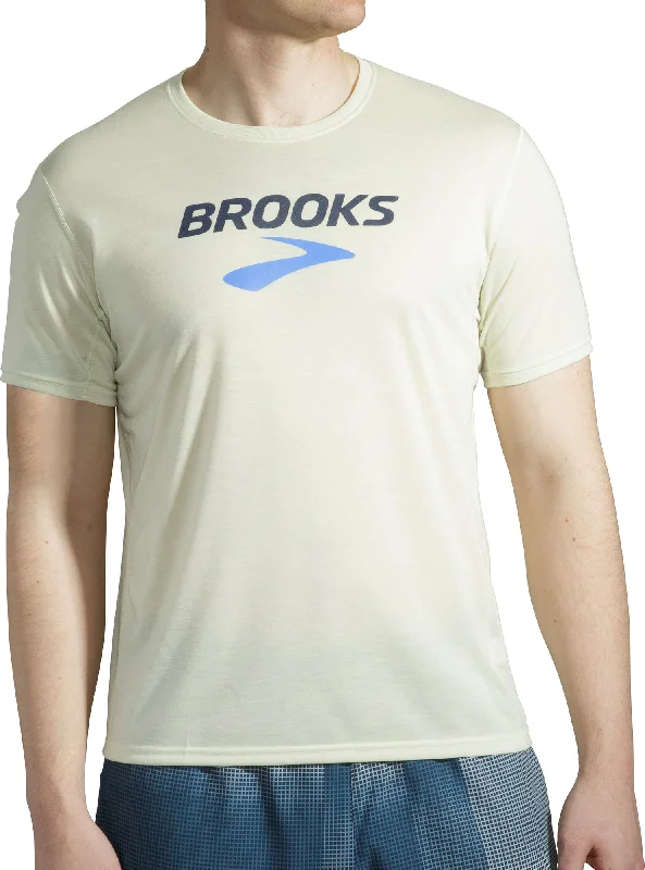 Men's short-sleeve rugged chill shirt-Brooks Distance Graphic Short Sleeve Mens Running Top - Yellow