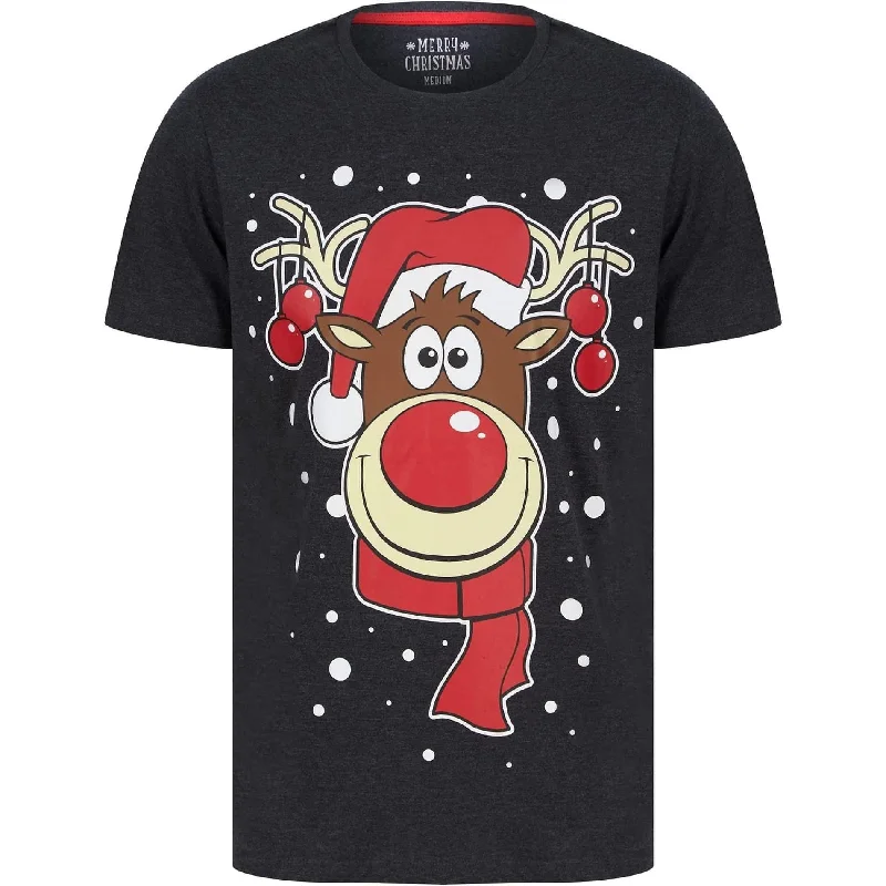 Men's short-sleeve breathable alpaca tee-Christmas Rudolph Snowflake Mens Christmas Short Sleeve Top - Grey