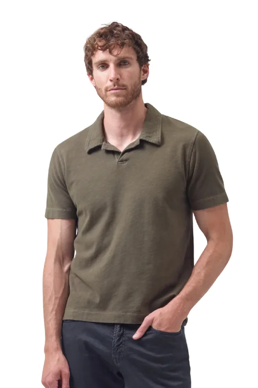 Men's short-sleeve rich sporty-stark-black top-Malachi Slub Polo in Seawater