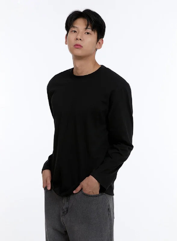 Men's short-sleeve soft faint-sage shirt-Men's Basic Long Sleeve (Black) IG427