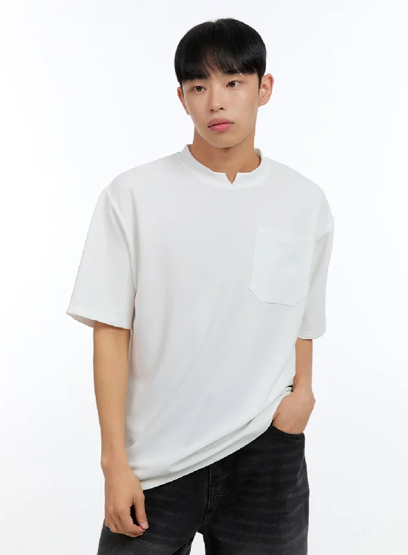 Men's short-sleeve trendy fresh-citron tee-Men's Pocketed Round Neck Short Sleeve Tee IG422