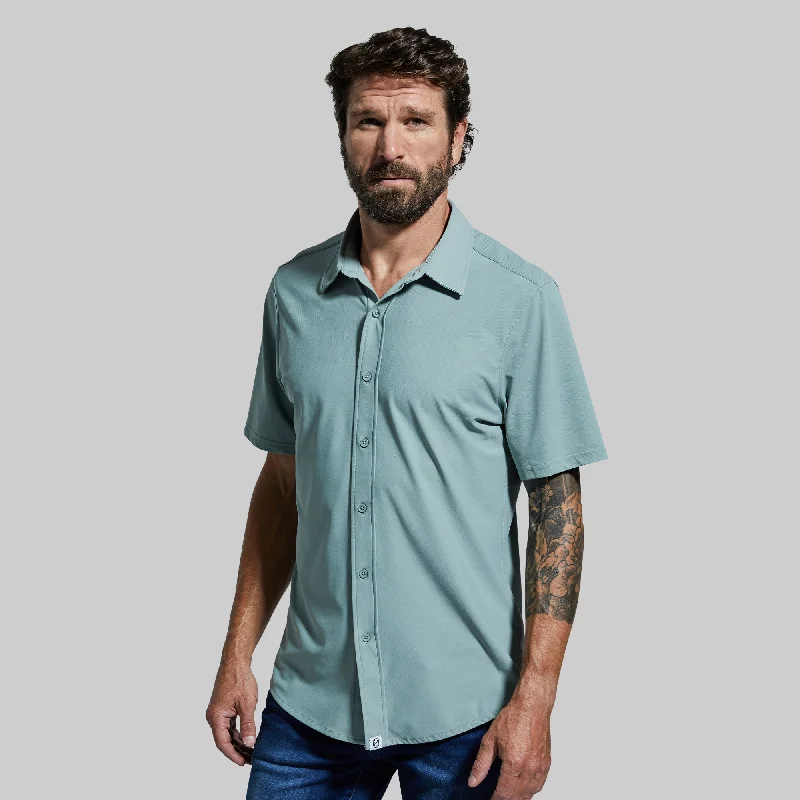 Men's short-sleeve warm vivid-crimson shirt-Network Short Sleeve (Sea Sage)