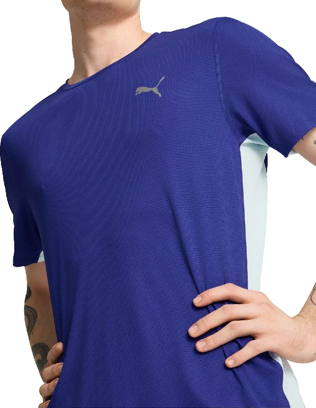 Men's short-sleeve rich rough-hemp shirt-Puma Run Favourite Short Sleeve Mens Running Top - Blue