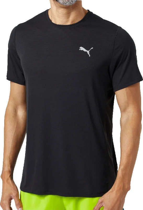 Men's short-sleeve trendy bright-deep-thick-canvas shirt-Puma Run Favourite Velocity Short Sleeve Mens Running Top - Black