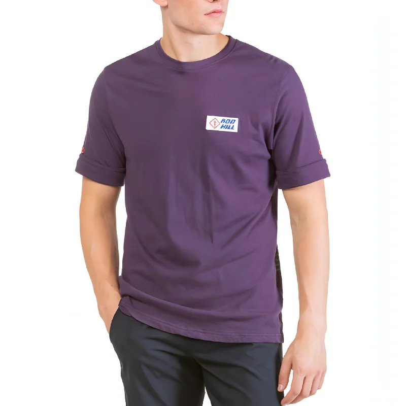 Men's short-sleeve stylish sleek-neutral-sheen-silk shirt-Ronhill Life Seventies Short Sleeve Mens Running Top - Purple