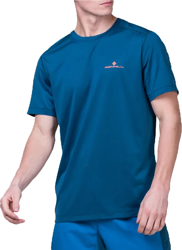 Men's short-sleeve classic muted-fresh-cool-stone shirt-Ronhill Tech Short Sleeve Mens Running Top - Blue