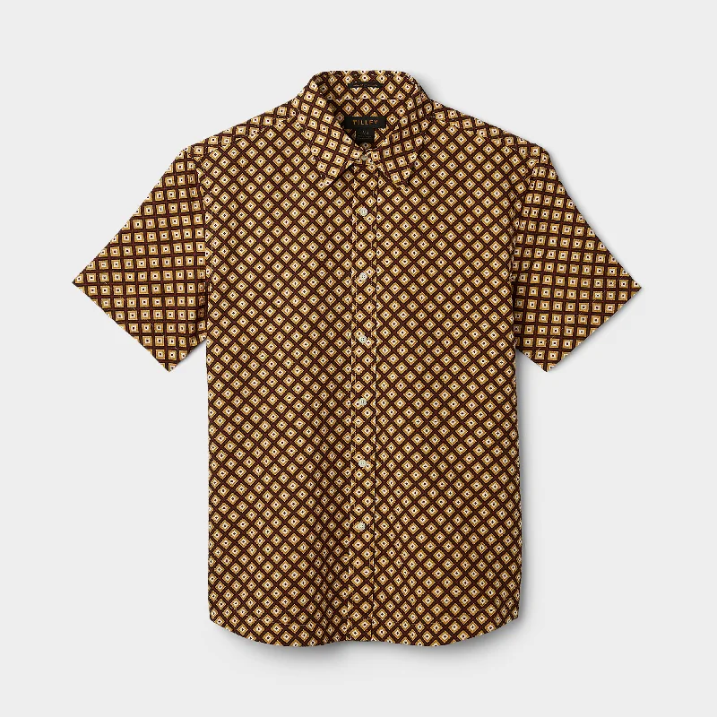 Men's short-sleeve boxy spiral tee-Short Sleeve Brown Geo Print