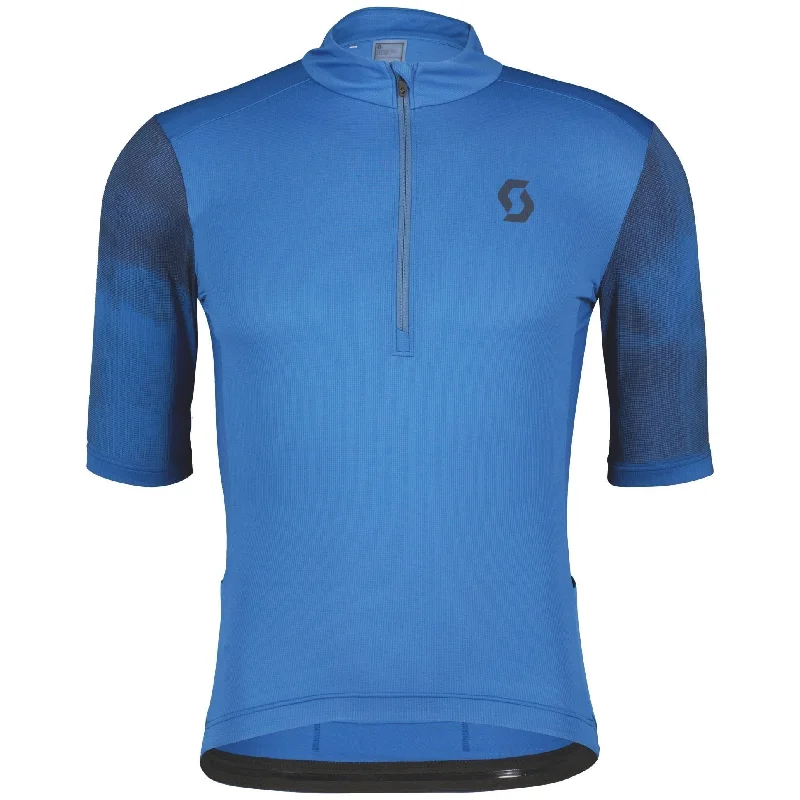 Men's short-sleeve vibrant rare-silver top-Scott Gravel 10 Short Sleeve Mens Cycling Jersey - Blue