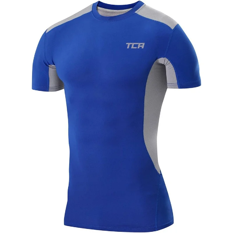 Men's short-sleeve vibrant tropical-voyage top-TCA FX Laser Mens Short Sleeve Compression Top - Blue