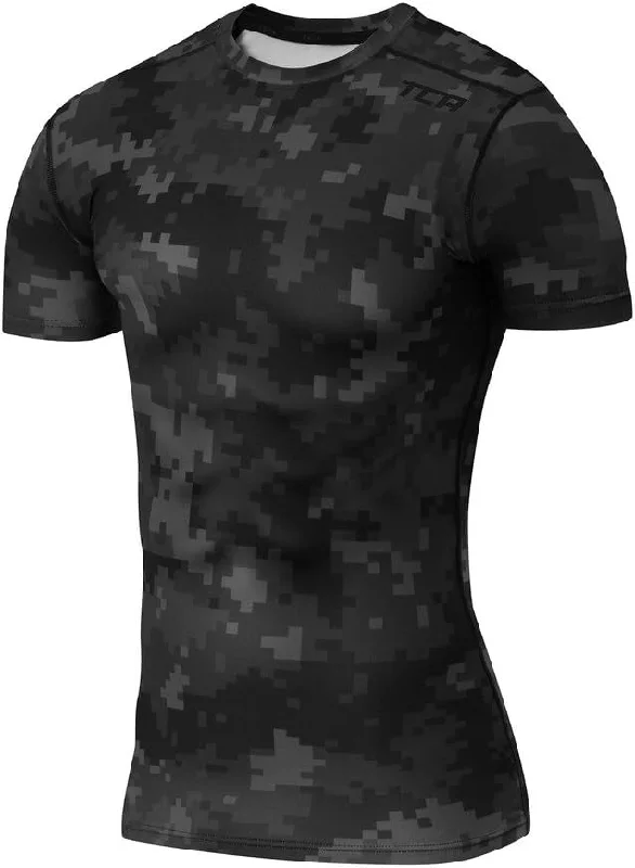 Men's short-sleeve urban warm-stylish-sleek-stunt top-TCA Pro Performance Camo Short Sleeve Mens Compression Top - Black