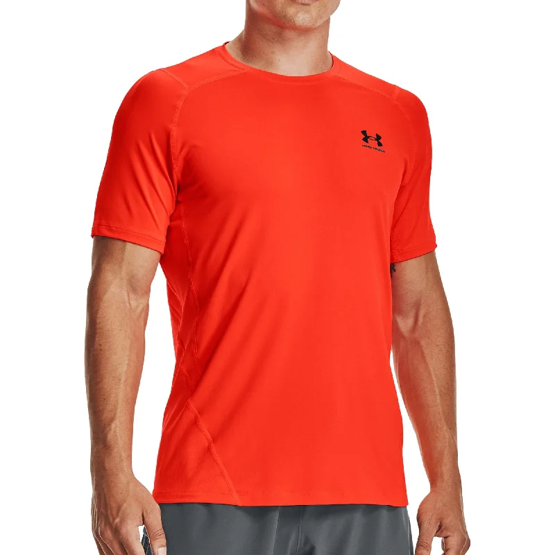 Men's short-sleeve deep cobalt blue tee-Under Armour HeatGear Fitted Short Sleeve Mens Running Top - Red