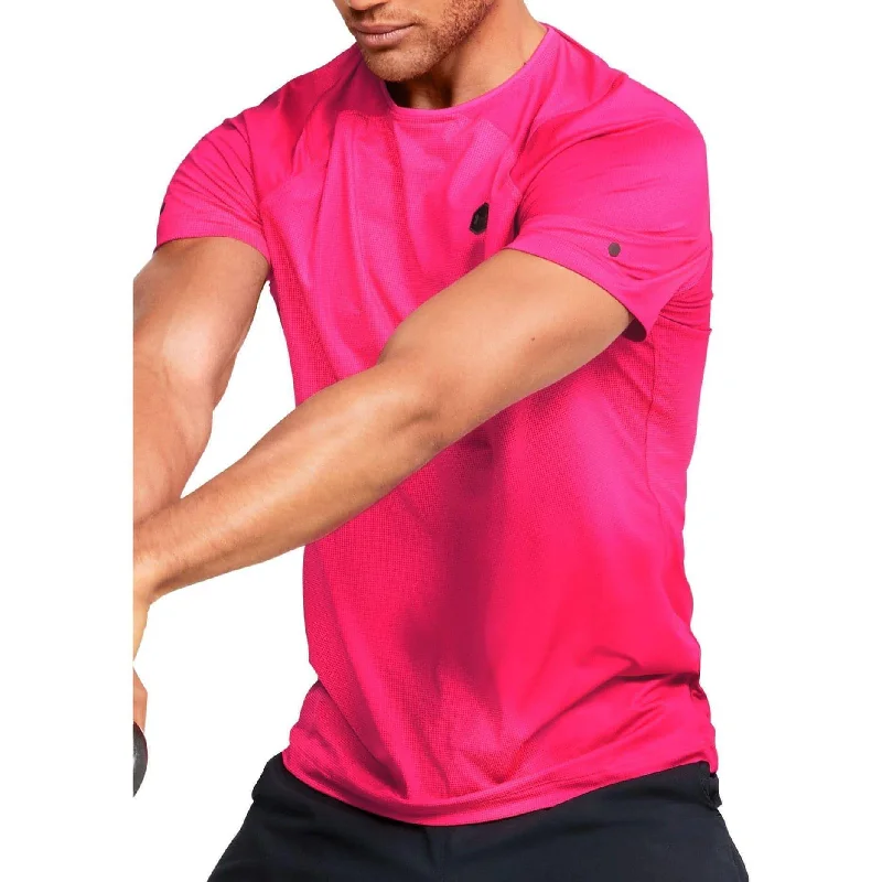 Men's short-sleeve vibrant breakdance shirt-Under Armour Rush HeatGear Fitted Short Sleeve Mens Training Top - Pink