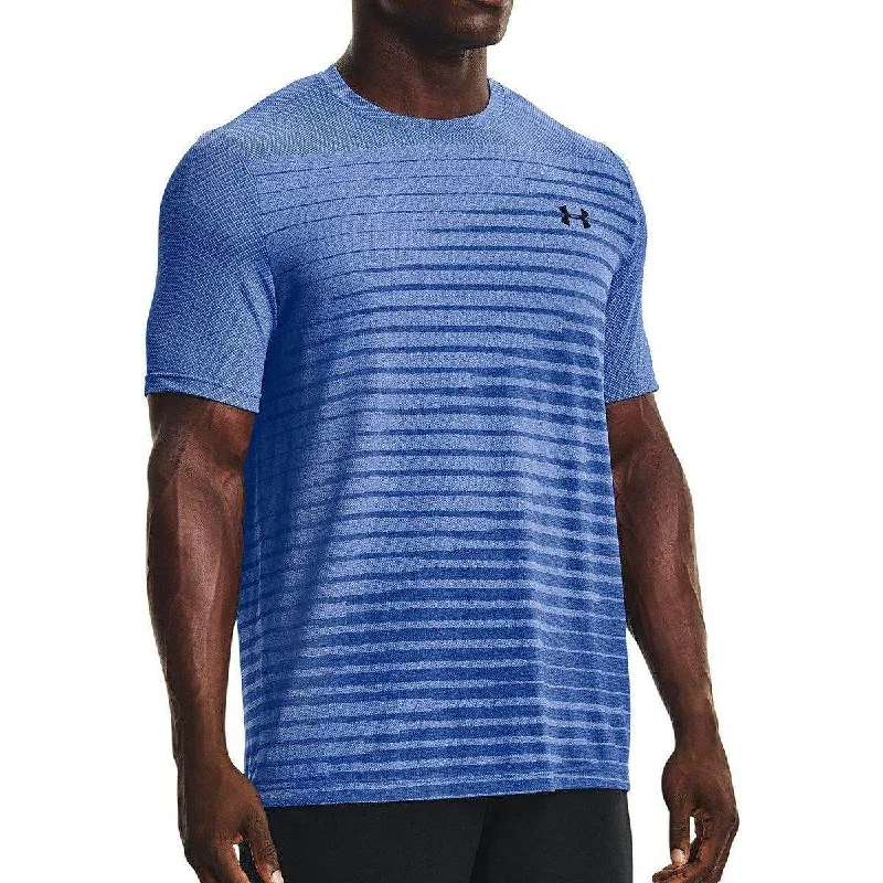 Men's short-sleeve sleek neutral-casual-bold-rich-maroon shirt-Under Armour Seamless Fade Short Sleeve Mens Training Top - Blue