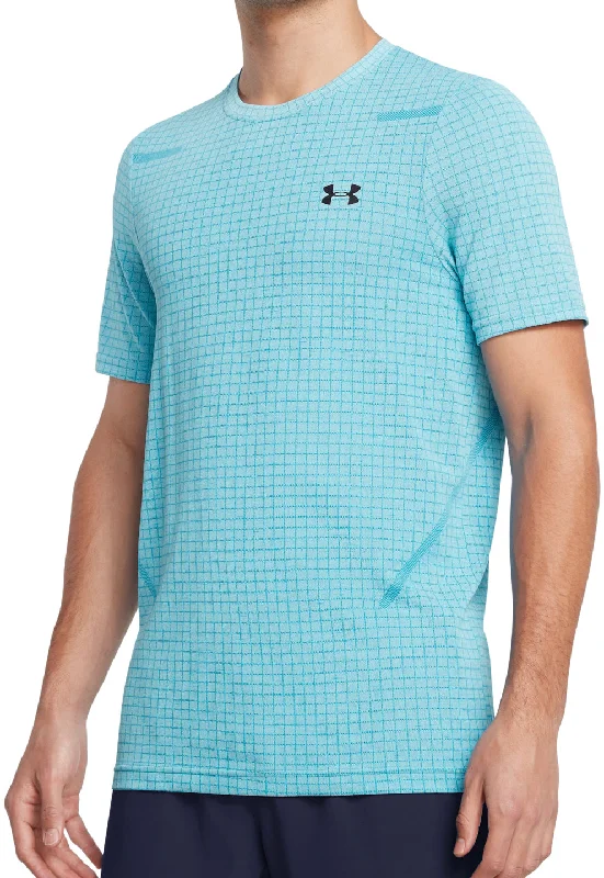 Men's short-sleeve cool rugged-urban-deep-obsidian top-Under Armour Seamless Grid Short Sleeve Mens Training Top - Blue