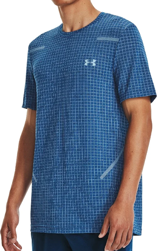 Men's short-sleeve retro cool-rugged-true-solar-guard top-Under Armour Seamless Grid Short Sleeve Mens Training Top - Blue