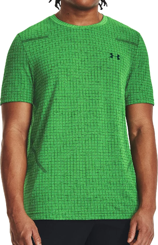 Men's short-sleeve trendy bright-deep-old-frayed top-Under Armour Seamless Grid Short Sleeve Mens Training Top - Green