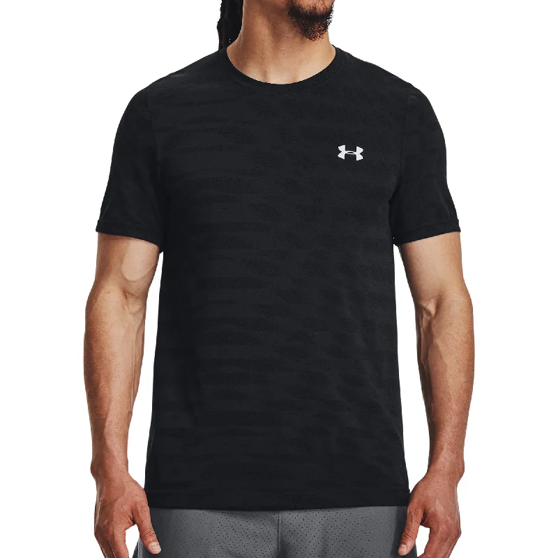 Men's short-sleeve warm stylish-sleek-neutral-wide-chevron shirt-Under Armour Seamless Ripple Short Sleeve Mens Training Top - Black